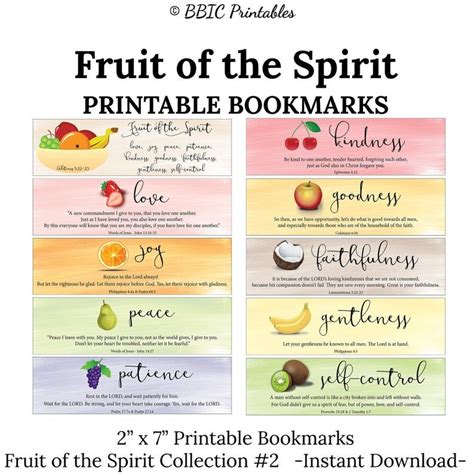 20 Fruit Of The Spirit Printable Bookmarks Galatians 522 23 C2 Instant