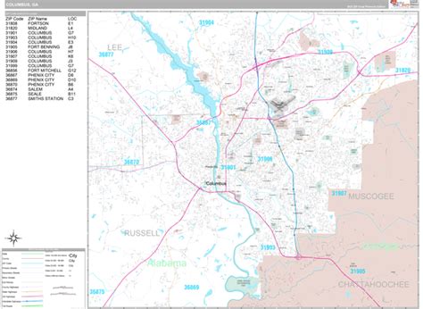 Columbus Georgia Wall Map Premium Style By Marketmaps Mapsales