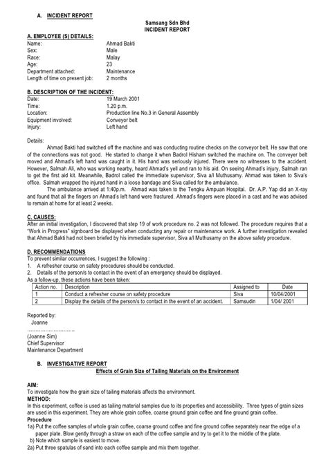 Incident Report Letter 23 Examples Format Pdf Tips