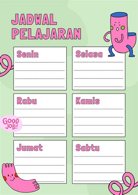 Halaman 4 Gratis Desain Contoh Jadwal Pelajaran Canva