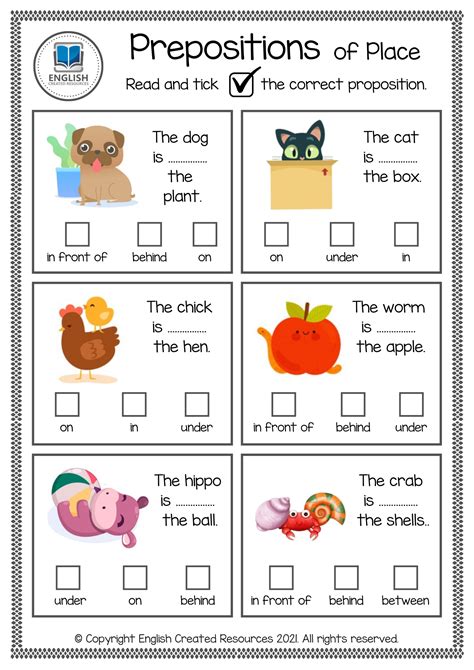 Prepositions Of Place Free Activity Book