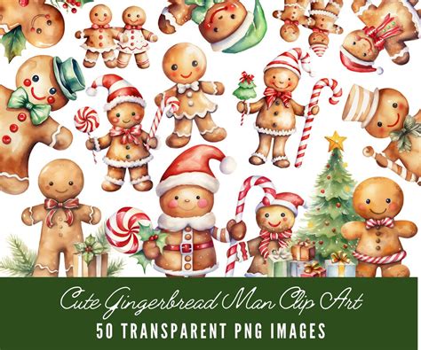 Gingerbread Man Clip Art Watercolor Christmas Gingerbread Man PNG Clip