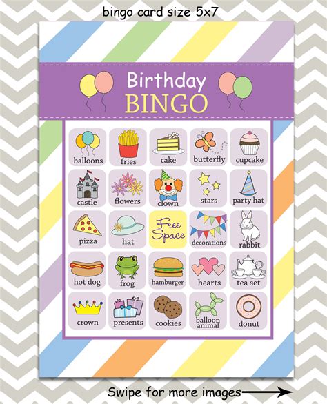 Printable Kids Birthday Party Bingo Cards 20 Unique Etsy India