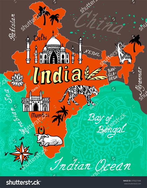 Illustrated Map India Editorial Illustration Illustrated Map Images