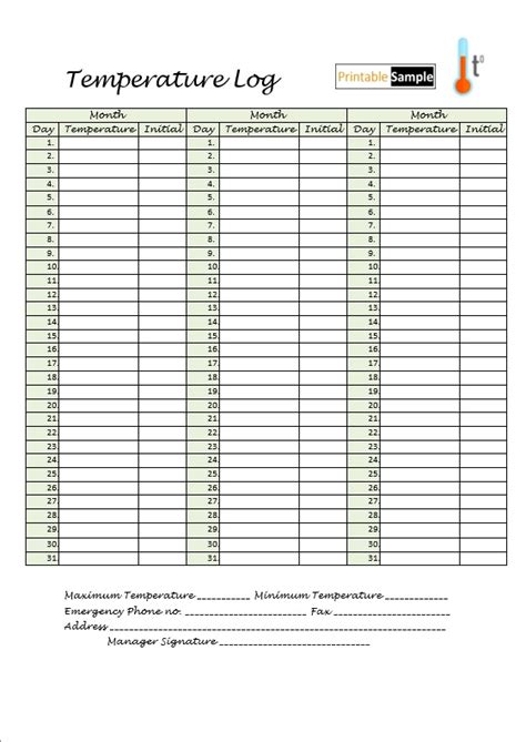 Lab Temperature Log Sheet