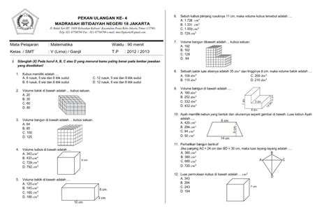 Soal Matematika Kelas Volume Kubus Dan Balok Homecare