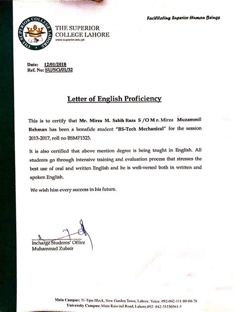 English Proficiency Letter Pdf