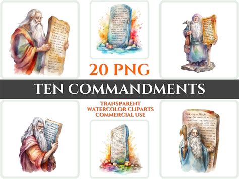 Ten Commandments Clipart Png Watercolor Bundle Christian Clipart Set