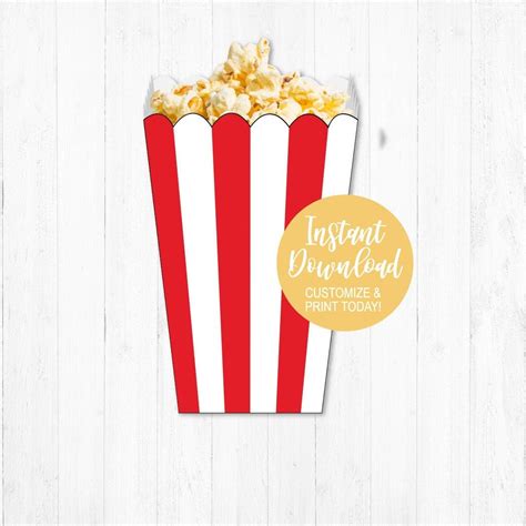 Printable Popcorn Box Popcorn Template Custom Popcorn Box Carnival