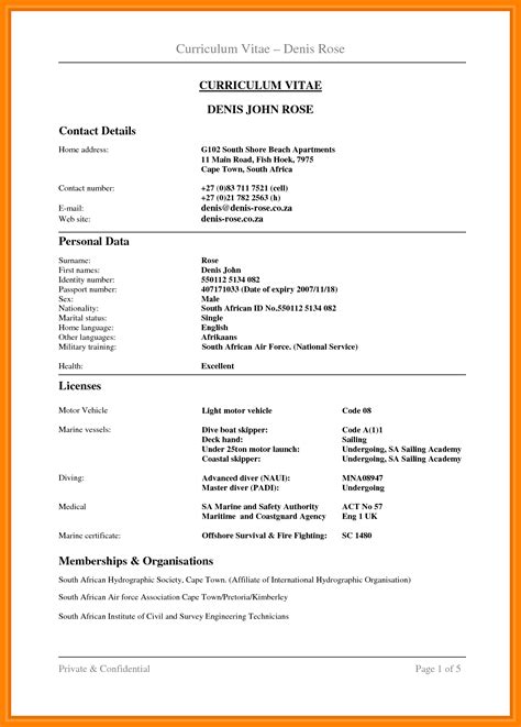 Cv Template South Africa