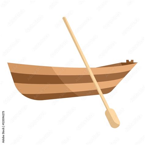 Wooden Boat With Paddle Icon Cartoon Illustration Of Wooden Boat