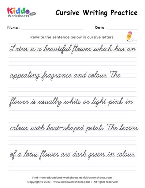 Free Printable Cursive Writing Worksheet 5 Kiddoworksheets