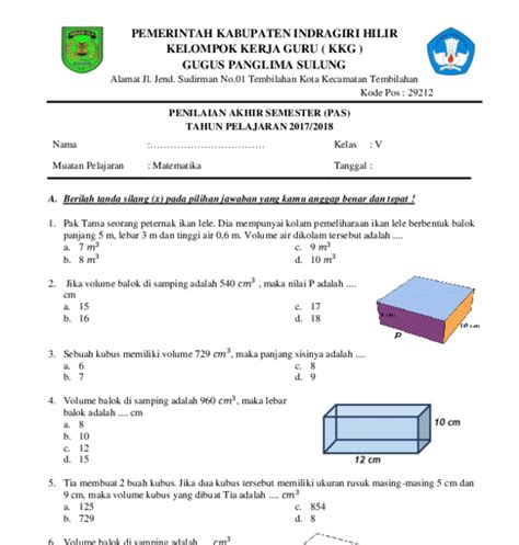 Contoh Soal Kubus Satuan Kelas Soal Ktsp Uts