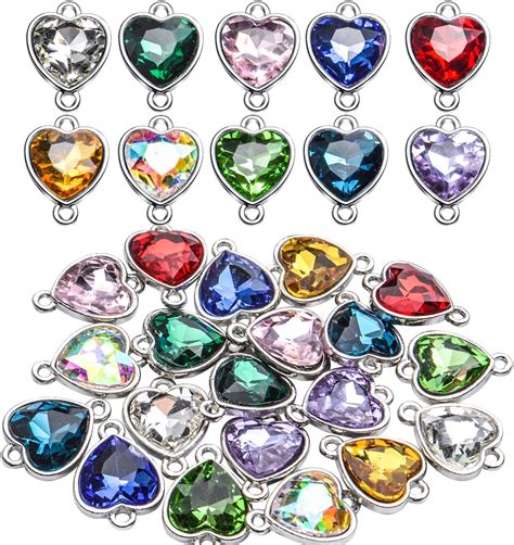 Crystal Birthstone Pendants 20pcs Mixed Colors Heart