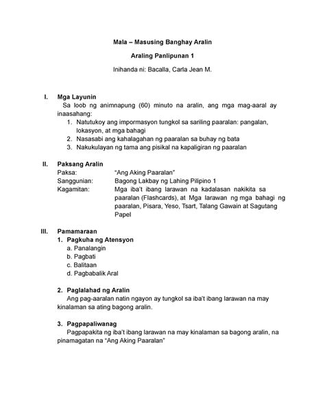 Dokumen Banghay Aralin Masusing Banghay Aralin Sa Filipino Para Sa