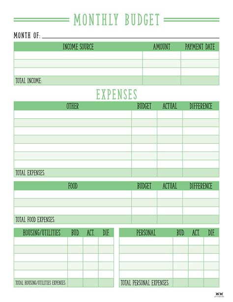 Single Person Printable Monthly Budget Template Printable Templates