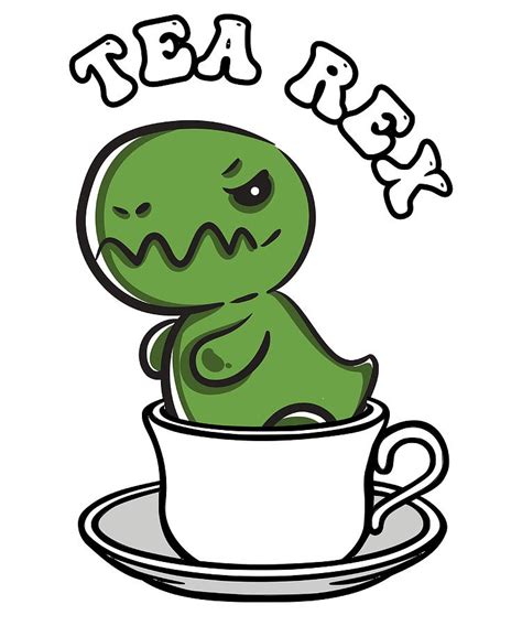 Tea Rex Kawaii Dinosaur Trex Poster Blue Painting By Luke Kelly Fine