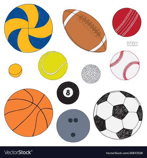 Set Sport Balls Hand Drawn Colored Royalty Free Vector Image