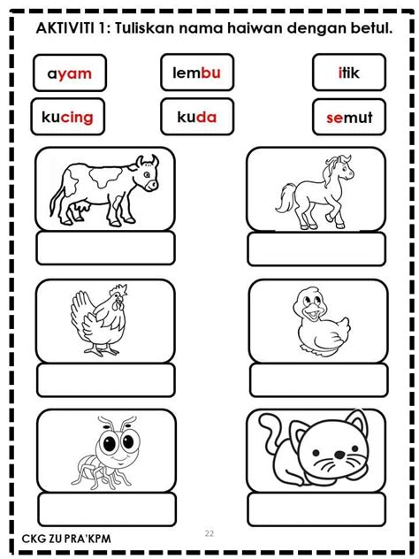 Lembaran Kerja Prasekolah Tema Haiwan Jinak Haiwan Jinak Liar