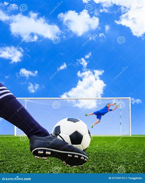 Foot Shooting Soccer Ball To Goal Stock Image Image Of Play Shoot