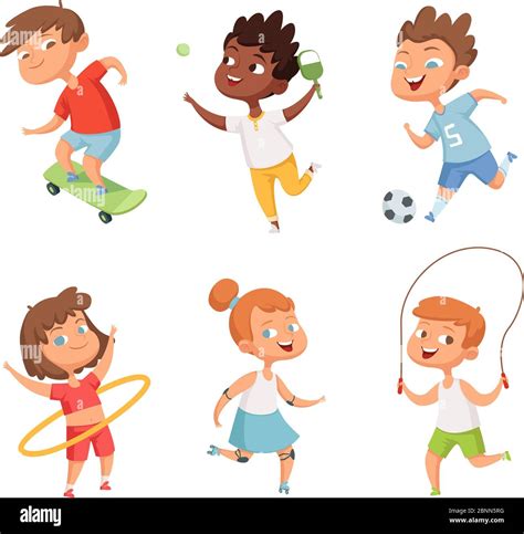 Various Kids In Active Sports Vector Characters Isolate On White