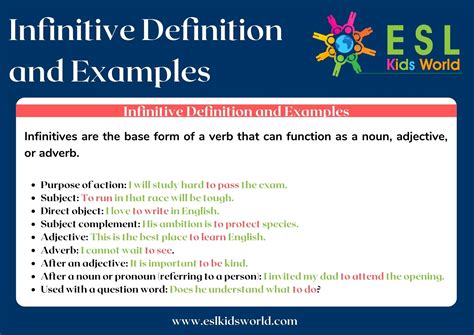 Infinitives What Are Infinitives Esl Kids World