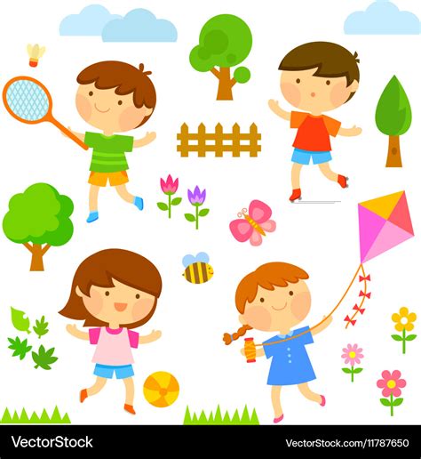 Kids Playing Outside Royalty Free Vector Image