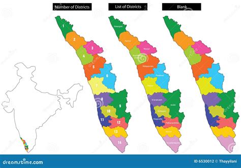 Kerala Blank Detailed Outline Map Set Vector Illustration