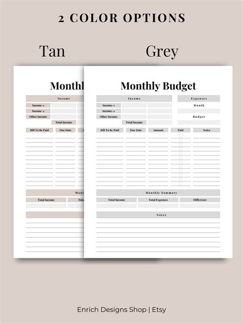 Simple Monthly Budget Template Printable Budgeting Budget Tracker