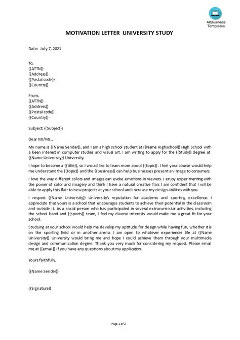 Motivation Letter University Templates At