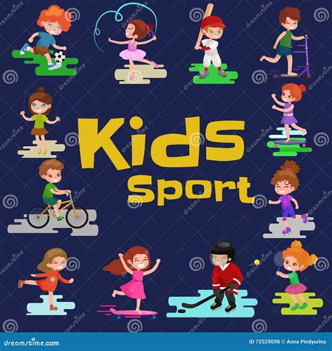 Kids Sport Isolated Boy And Girl Playing Active Games Vector Stock