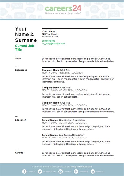 Curriculum Vitae Example For Job In South Africa Coverletterpedia