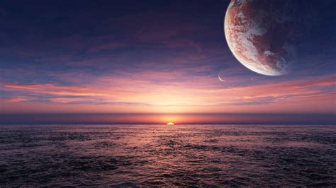 Download Sunset With Giant Planet Wallpaper