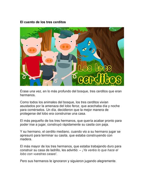 Cuento Corto De Los Tres Cerditos Resumido