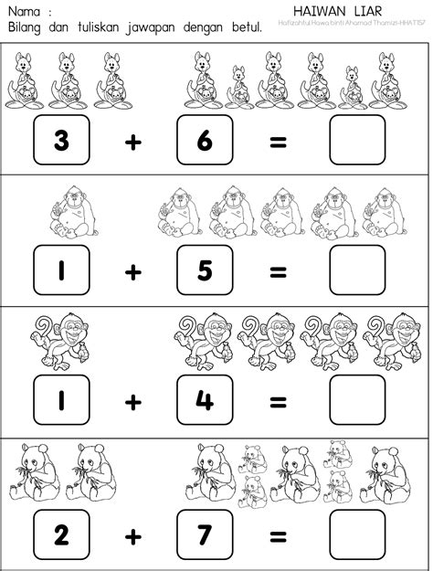 Lembaran Kerja Matematik Prasekolah Haiwan Liar Nerveploaty