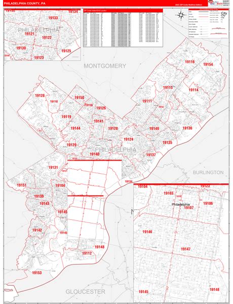 Philadelphia County Pa Zip Code Wall Map Basic Style By Marketmaps