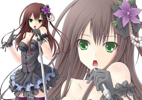 Shibuya Rin Vestir Ojos Verdes Muslos Guantes Flor Del Pelo