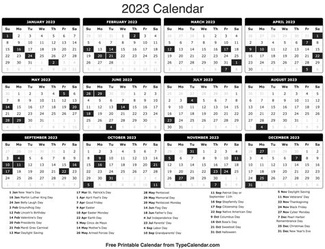 2023 Calendar Printable Calendar 2023 With Holidays