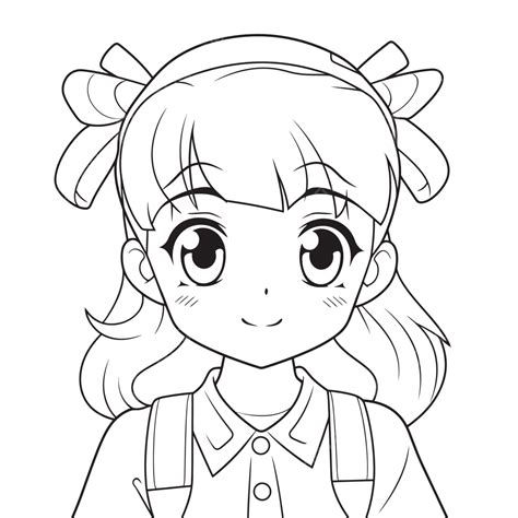 Anime Kids Coloring Pages Anime Girl Outline Sketch Drawing Vector