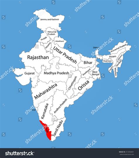 Kerala Bundesstaat Karala Indien Vektorillustration Karte Stock