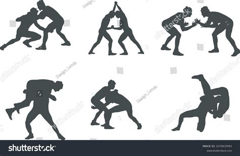 Wrestling Silhouettes Wrestling Silhouette Set Wrestling Stock Vector