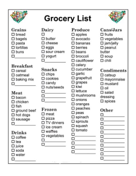 Large Print Basic Grocery List Etsy