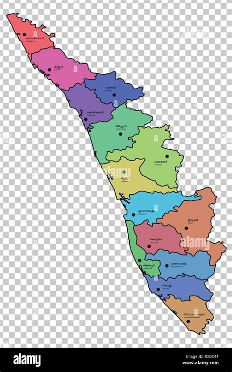 Kerala Map With Districts Highlighted Stock Vector Image And Art Alamy