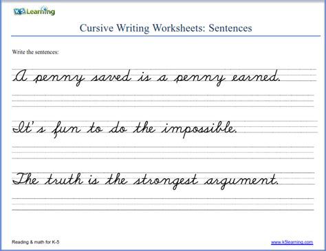 Writing Cursive Sentences Worksheets Free And Printable K5 Learning