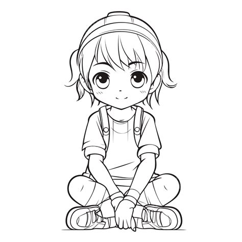 Anime Girl Sitting Coloring Pages Outline Sketch Drawing Vector Sit