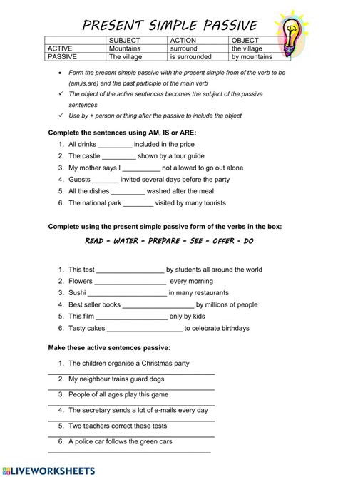 Passive Voice Present And Past Interactive Worksheet Grammar