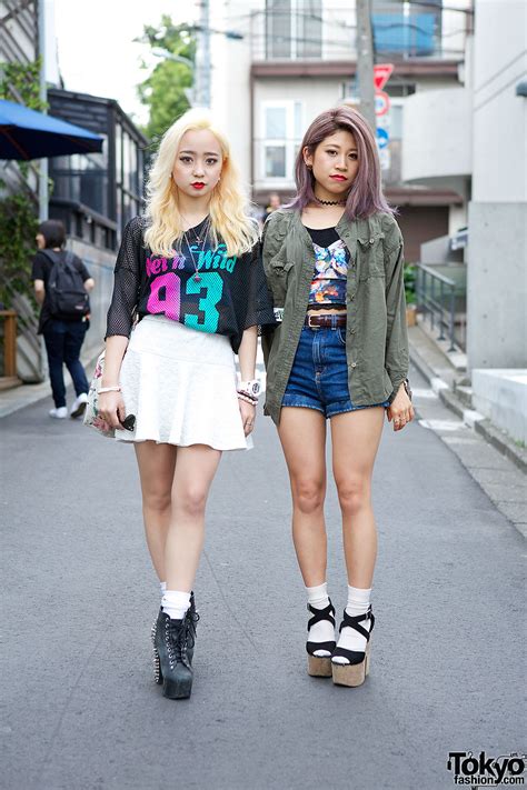 Mesh Top And Spike Boots Vs Crop Top And High Waist Shorts In Harajuku