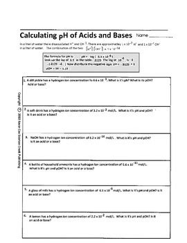 Circle the acids and underline the bases 11. pH of Acids and Bases Worksheet by Scorton Creek ...