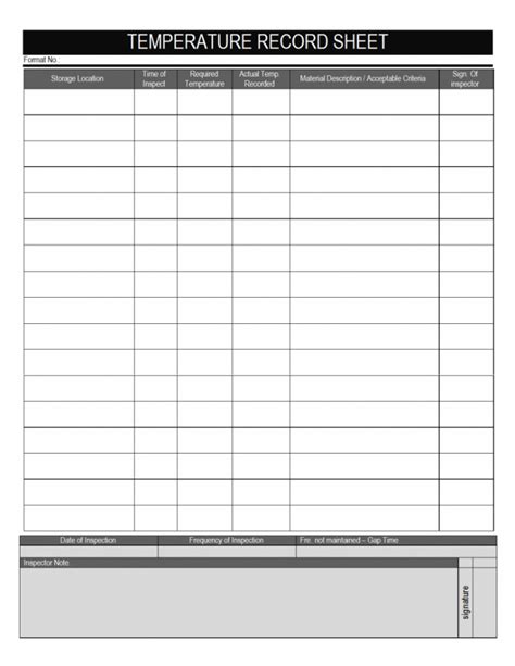 Temperature Log Sheets Template