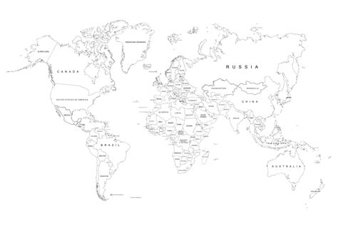 Printable Black And White World Map With Country Names Europe Map